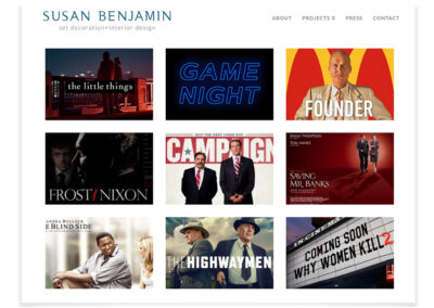 Susan Benjamin, film/TV set designer, Wordpress website, design and development