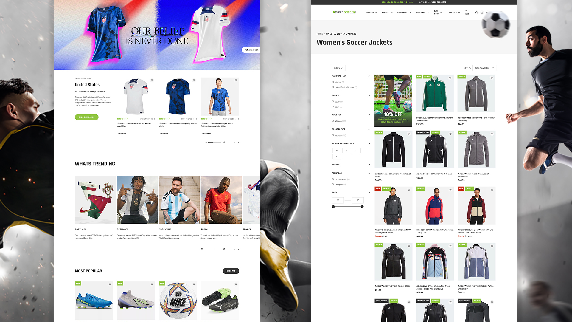 Pro Soccer, e-commerce website